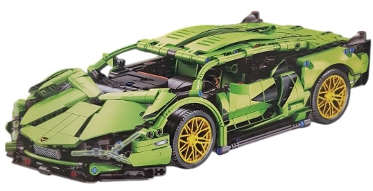 bricksNblocks® bouwblokjes groene Lamborghini Sian FKP37, ca. 1280 blokjes | te combineren met technische bouwblokjes van andere merken | sportauto bouwpakket | Lamborghini bouwset | past op standaard blokjes